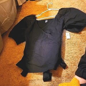 Black Puff Sleeve Wrap Top